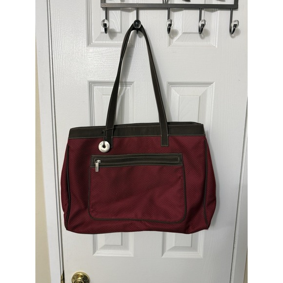 The Sak Handbags - The Sak Burgundy Woven Tote Bag Large Traveler Weekender Leather Trim Purse